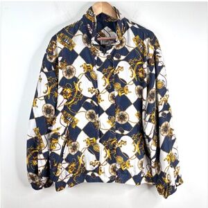 VTG 90s Vital Zone 100% Silk Bomber Jacket XL Nautical Baroque Coastal Grandma